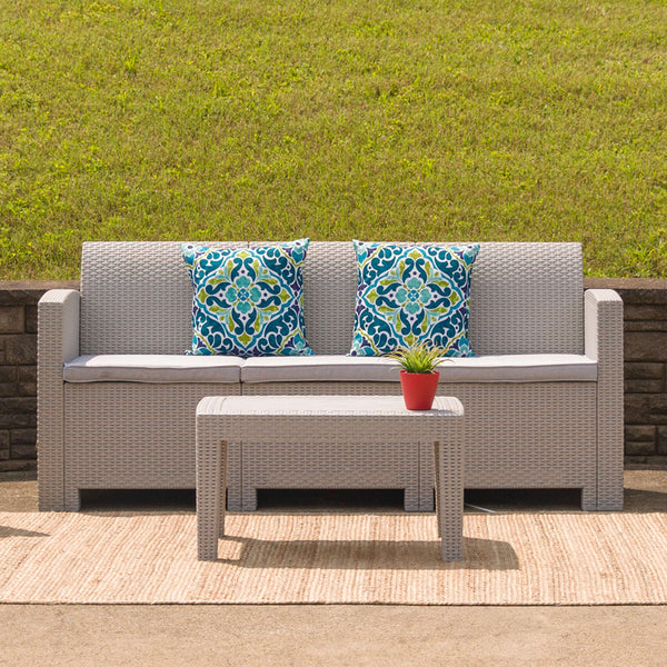 Light Gray |#| Light Gray Faux Rattan Sofa with All-Weather Light Gray Cushions - Patio Chair
