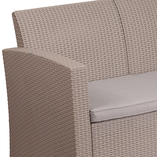 Light Gray |#| Light Gray Faux Rattan Sofa with All-Weather Light Gray Cushions - Patio Chair