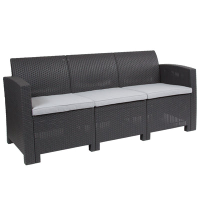 Seneca Faux Rattan Sofa with All-Weather Cushions