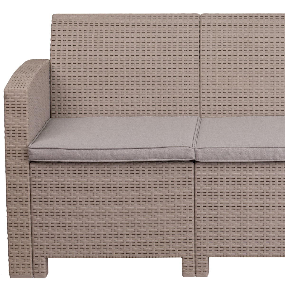 Light Gray |#| Light Gray Faux Rattan Sofa with All-Weather Light Gray Cushions - Patio Chair