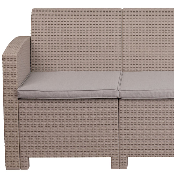 Light Gray |#| Light Gray Faux Rattan Sofa with All-Weather Light Gray Cushions - Patio Chair