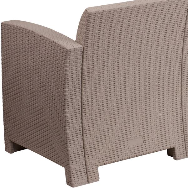 Light Gray |#| Light Gray Faux Rattan Sofa with All-Weather Light Gray Cushions - Patio Chair