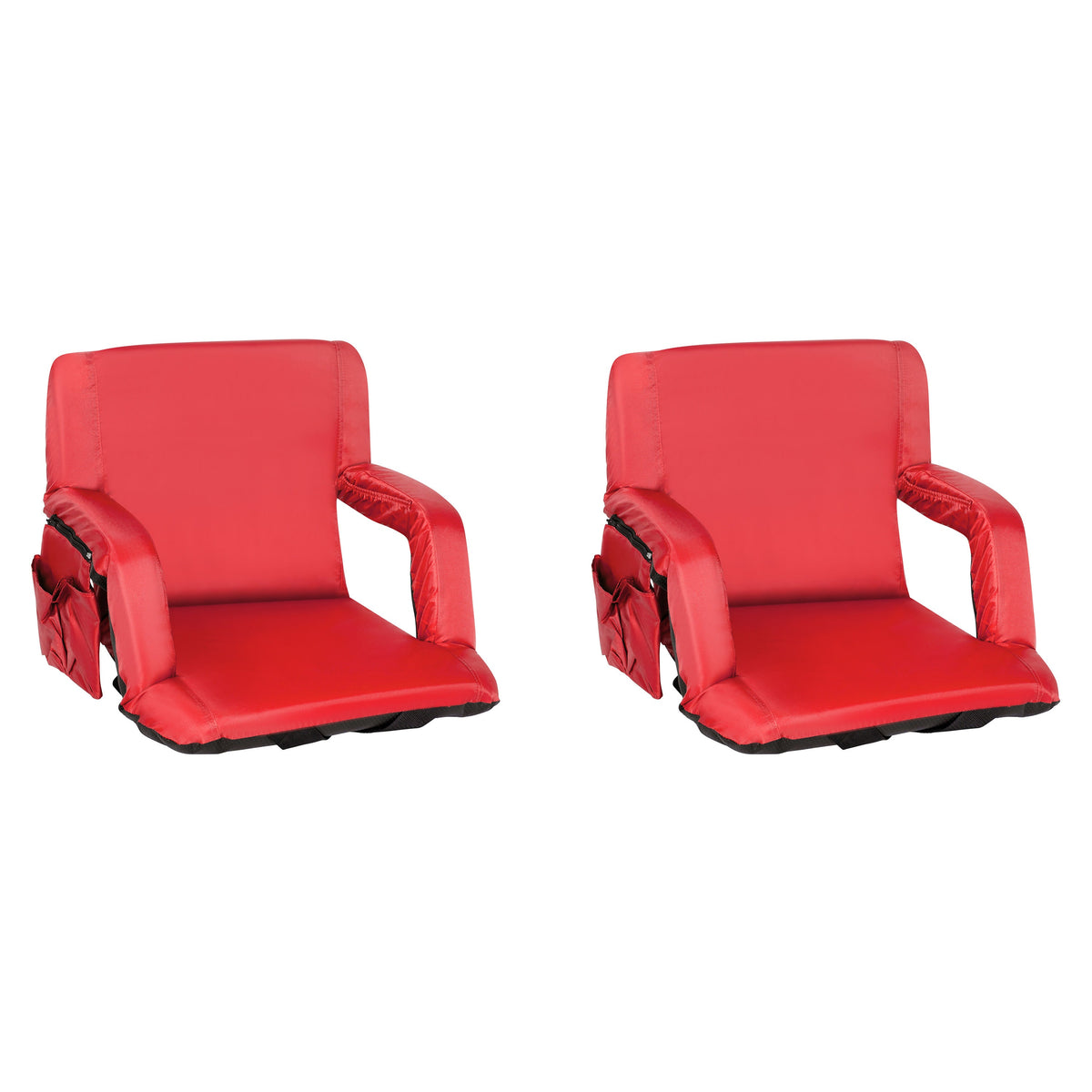 Red |#| 2 Pack Reclining Red Backpack Padded Stadium Chairs-Armrests & Storge Pockets