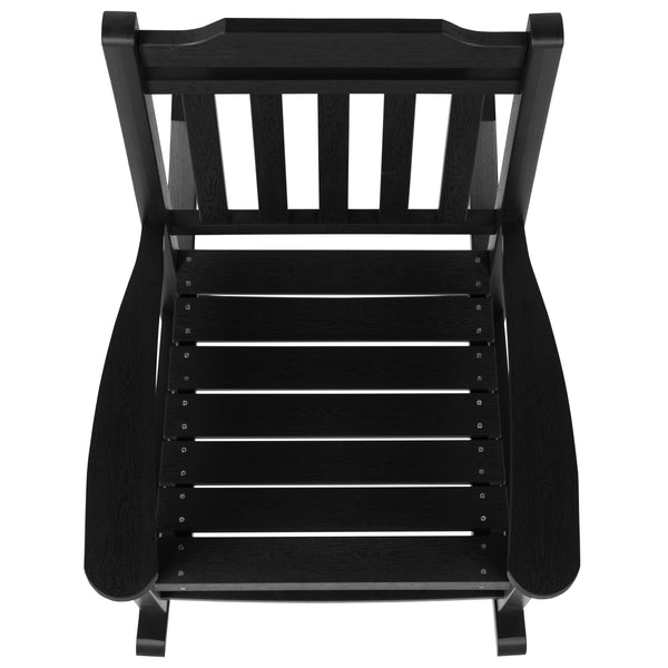 Black |#| Set of 2 Indoor/Outdoor Poly Resin Rocking Chairs with Side Table in Black