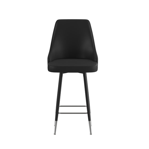 Black |#| Commercial Black LeatherSoft Counter Height Stools with Chrome Accents - 2 Pack