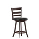 Black Vinyl/Espresso Frame |#| 24inch Ladderback Wooden Swivel Stool - Padded Seat-Espresso/Black Faux Leather
