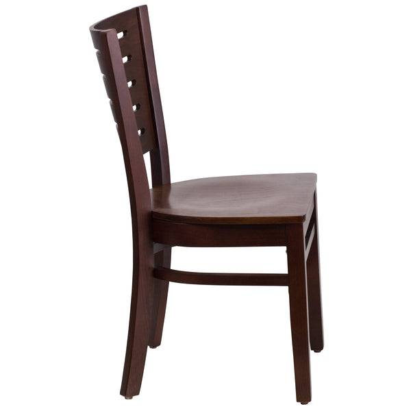 Walnut Wood Seat/Walnut Wood Frame |#| Slat Back Walnut Wood Restaurant Chair - Hospitality Seating