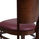 Burgundy Vinyl Seat/Walnut Wood Frame |#| Solid Back Walnut Wood Restaurant Chair - Burgundy Vinyl Seat