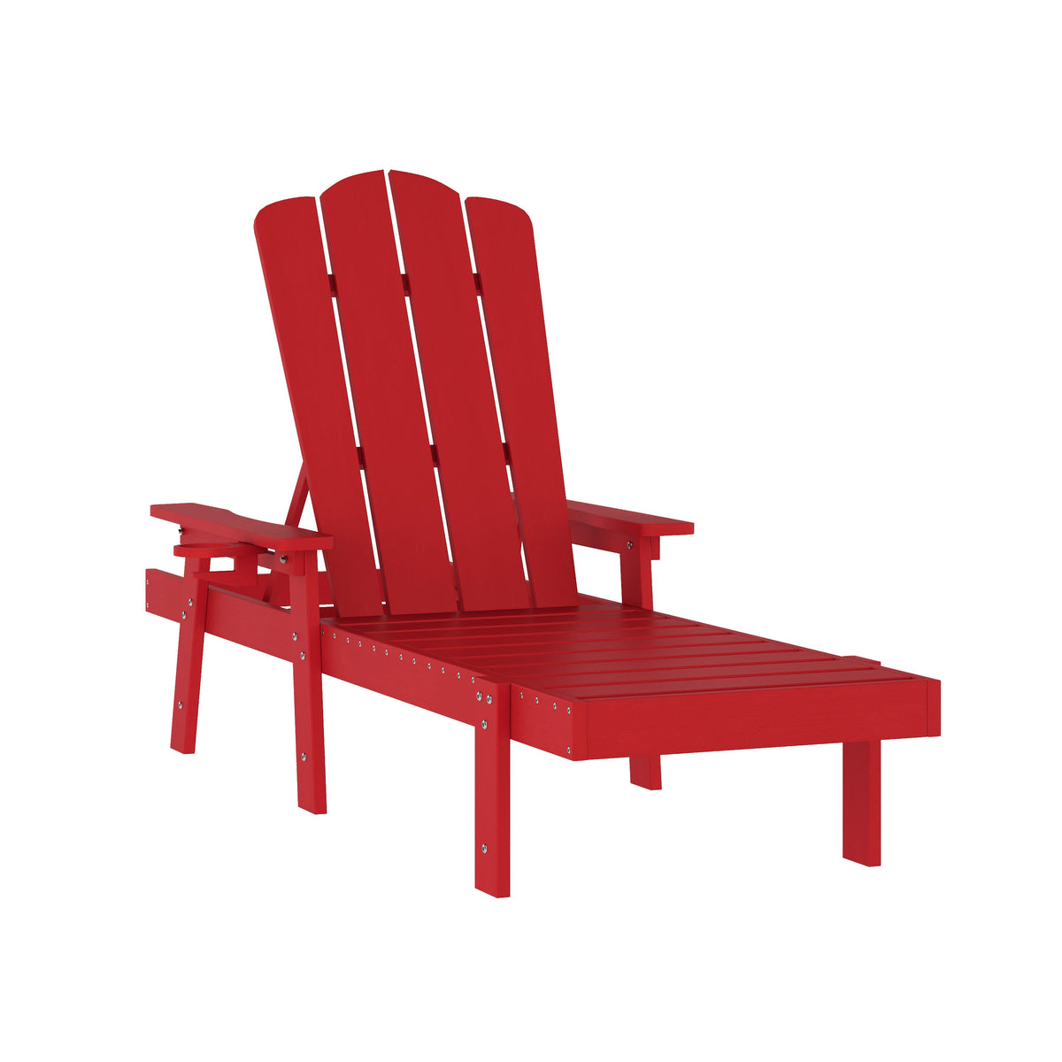 Red |#| All-Weather Commercial Adjustable Lounge Chair with Fold Out Cupholder - Red