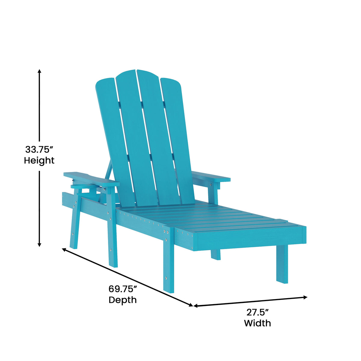 Blue |#| All-Weather Commercial Adjustable Lounge Chair with Fold Out Cupholder - Blue