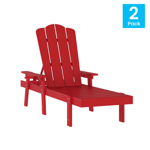 Red |#| Set of 2 All-Weather Commercial Adjustable Lounge Chairs with Cupholders - Red