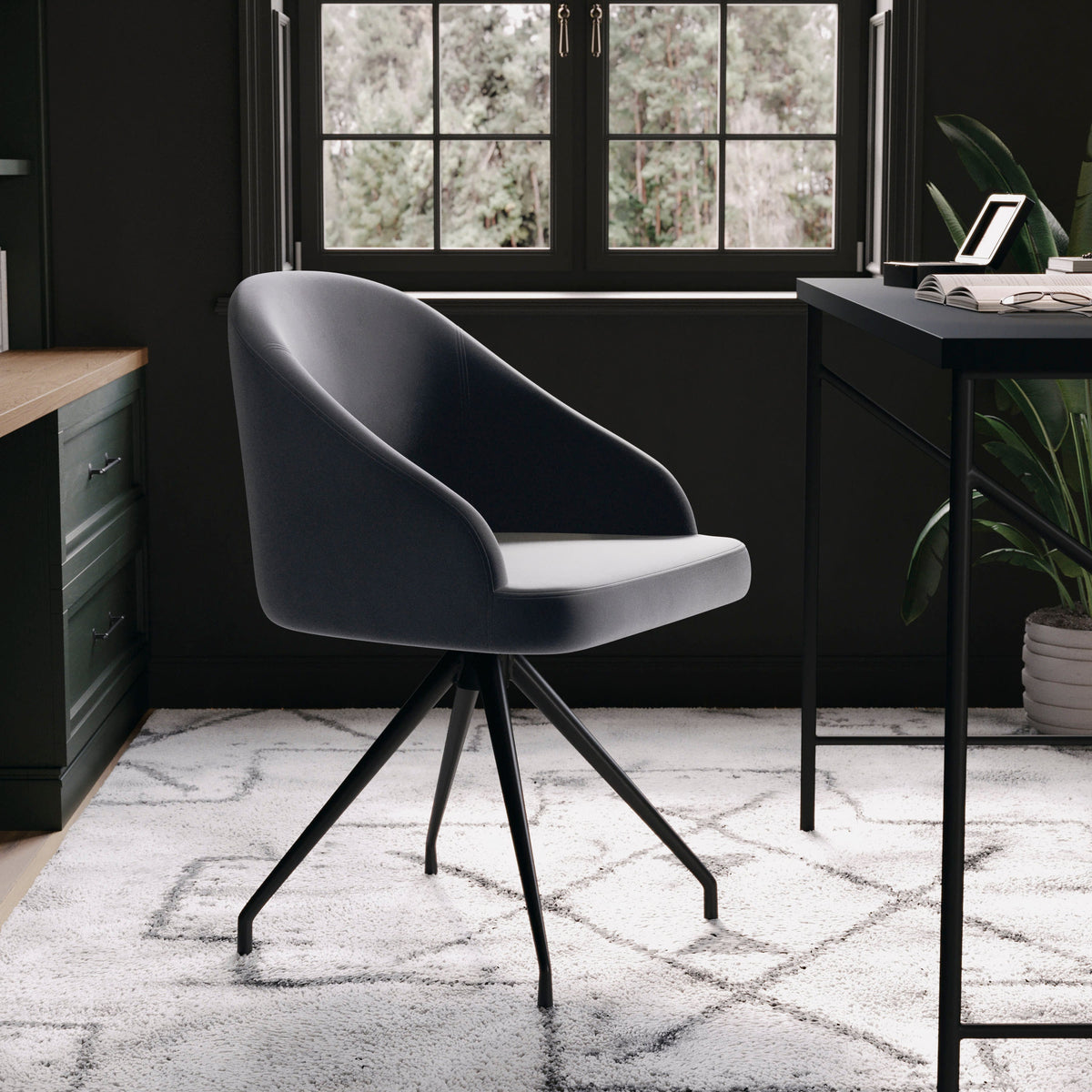 Gray Velvet/Oil Rubbed Bronze |#| Velvet Upholstered Stationary Swivel Home Office Chair -Gray/Oil Bronze