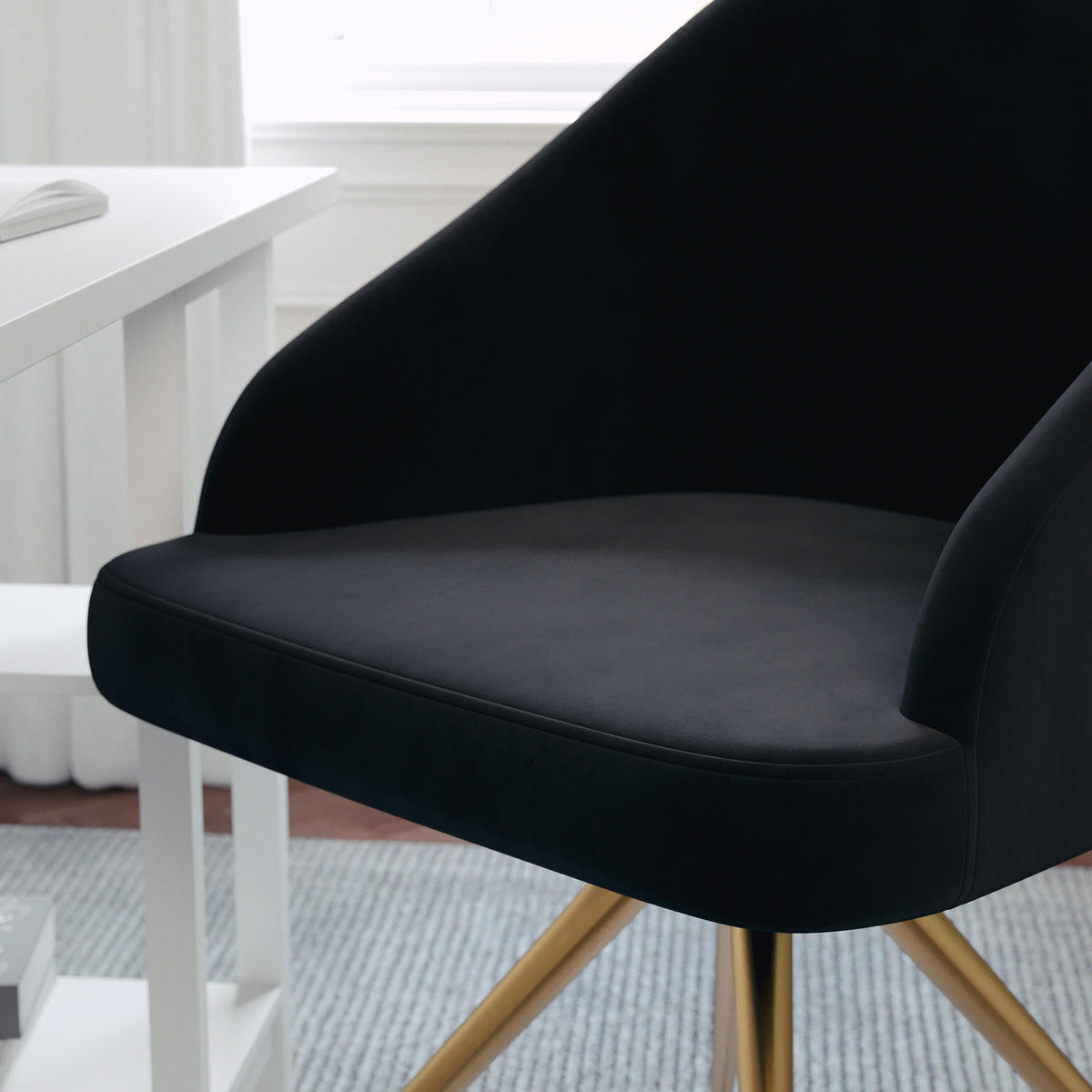 Black Velvet/Polished Nickel |#| Velvet Upholstered Stationary Swivel Home Office Chair -Black/Oil Bronze