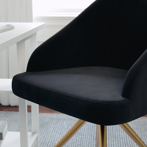 Black Velvet/Polished Nickel |#| Velvet Upholstered Stationary Swivel Home Office Chair -Black/Oil Bronze