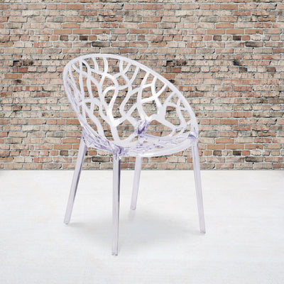 Specter Series Transparent Oval Shaped Stacking Side Chair with Artistic Pattern Design