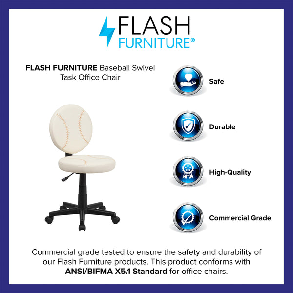 Brown and Cream |#| Baseball Vinyl Upholstered Swivel Task Office Chair with Adjustable Height