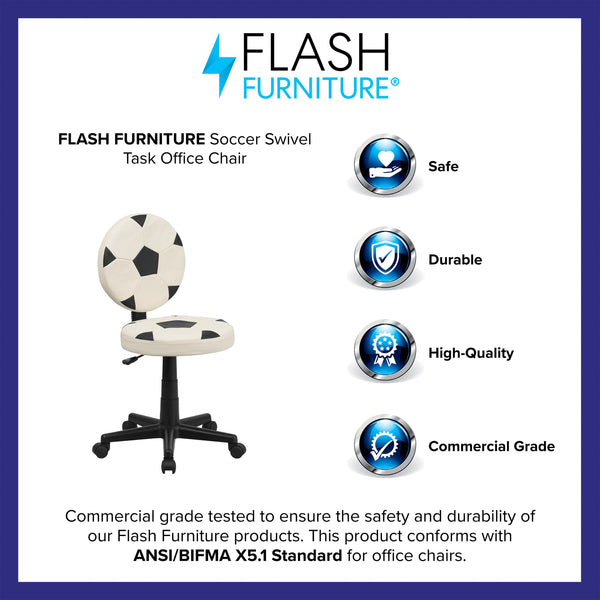 Black and White |#| Soccer Vinyl Upholstered Swivel Task Office Chair with Adjustable Height