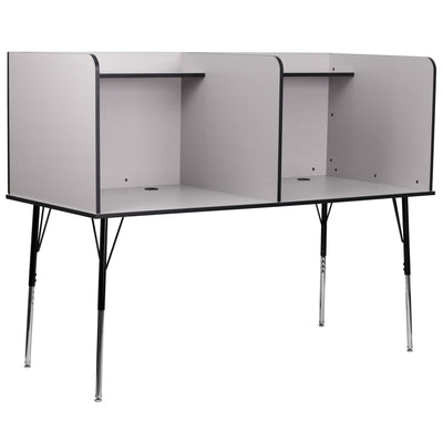 Stand-Alone Double Study Carrel with Top Shelf - Height Adjustable Legs and Wire Management Grommet