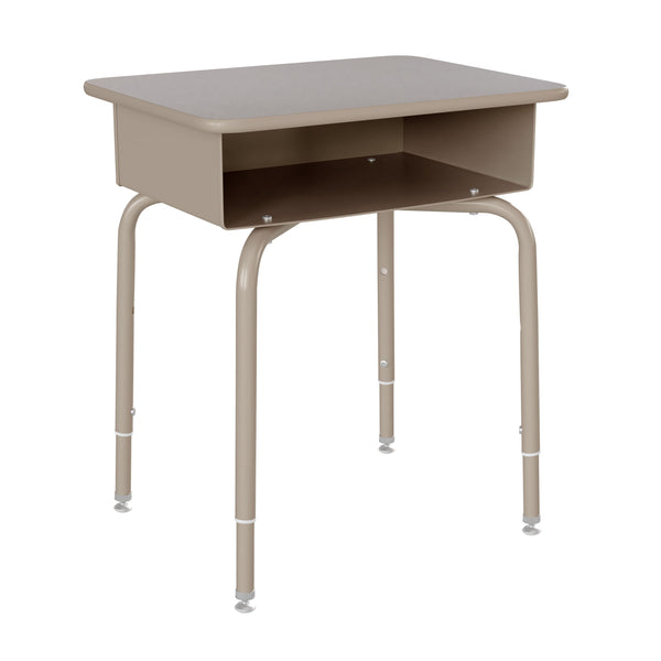Gray Granite Top/Silver Frame |#| Student Desk with Gray Granite Desktop and Silver Open Front Metal Book Box