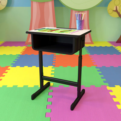 Student Desk with Top and Adjustable Height Pedestal Frame