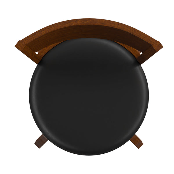 Black Vinyl/Antique Oak Frame |#| 30inch Open Back Wooden Swivel Stool - Padded Seat-Antique Oak/Black Faux Leather