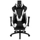 Black |#| Black Gaming Desk; Black & White Reclining Gaming Chair with Slide-Out Footrest