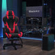 Red |#| Black Gaming Desk; Black & Red Reclining Gaming Chair with Slide-Out Footrest