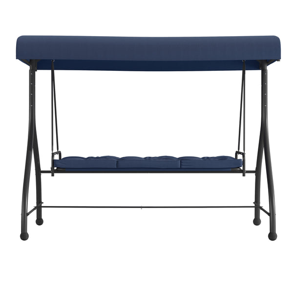 Navy |#| 3-Seat Outdoor Steel Converting Patio Swing and Bed Canopy Hammock in Navy