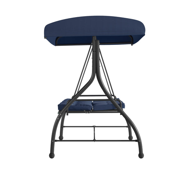Navy |#| 3-Seat Outdoor Steel Converting Patio Swing and Bed Canopy Hammock in Navy