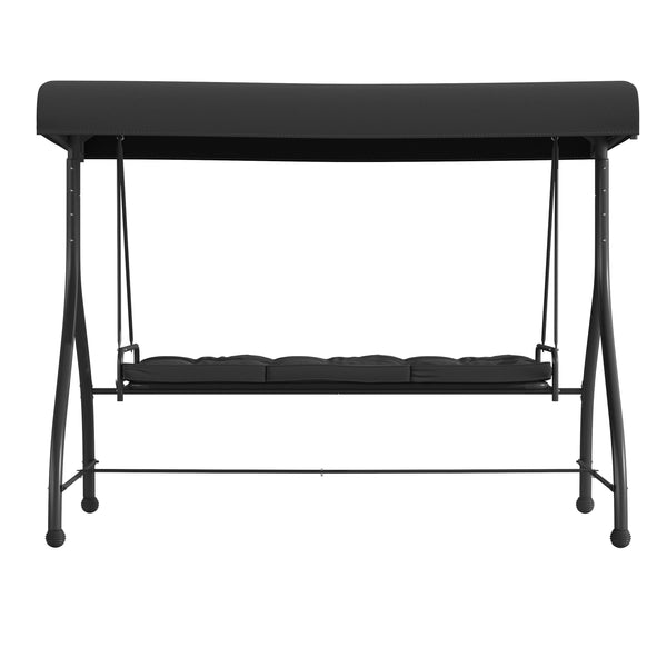 Black |#| 3-Seat Outdoor Steel Converting Patio Swing and Bed Canopy Hammock in Black