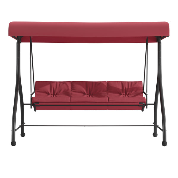 Maroon |#| 3-Seat Outdoor Steel Converting Patio Swing and Bed Canopy Hammock in Maroon