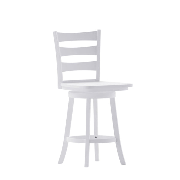 White Wash |#| Commercial Antique White Wash Wood Ladderback Swivel Counter Stool with Footrest