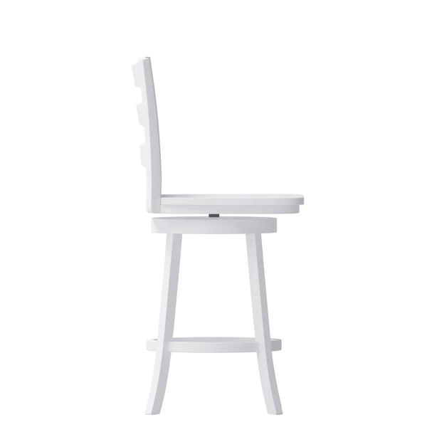 White Wash |#| Commercial Antique White Wash Wood Ladderback Swivel Counter Stool with Footrest