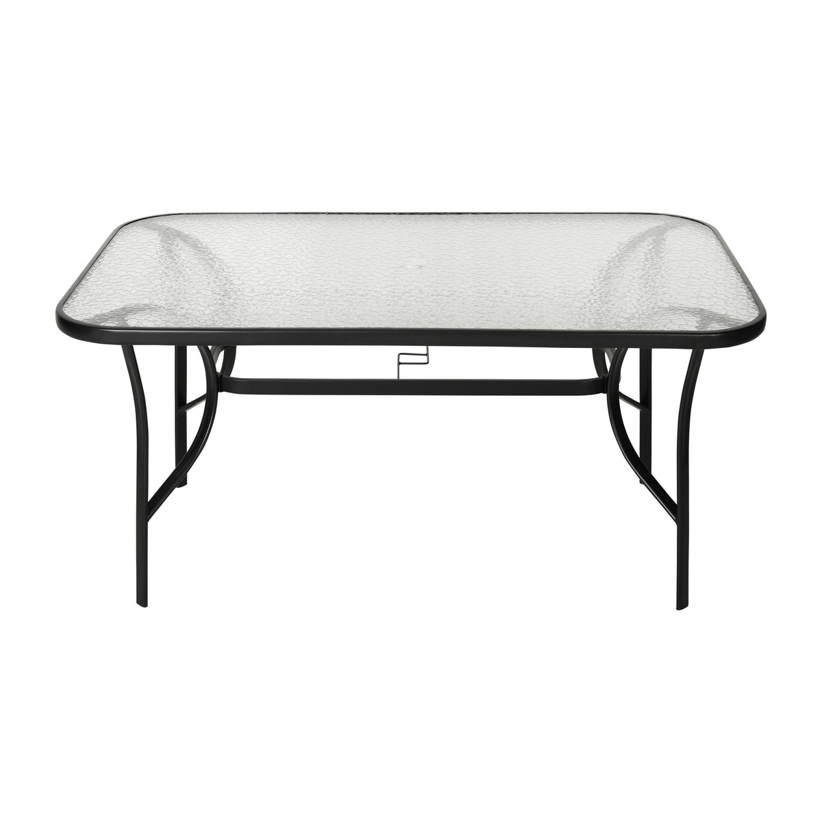 Clear Top/Black Frame |#| Commercial 35x59 Tempered Glass and Steel Patio Table with Umbrella Hole-Black