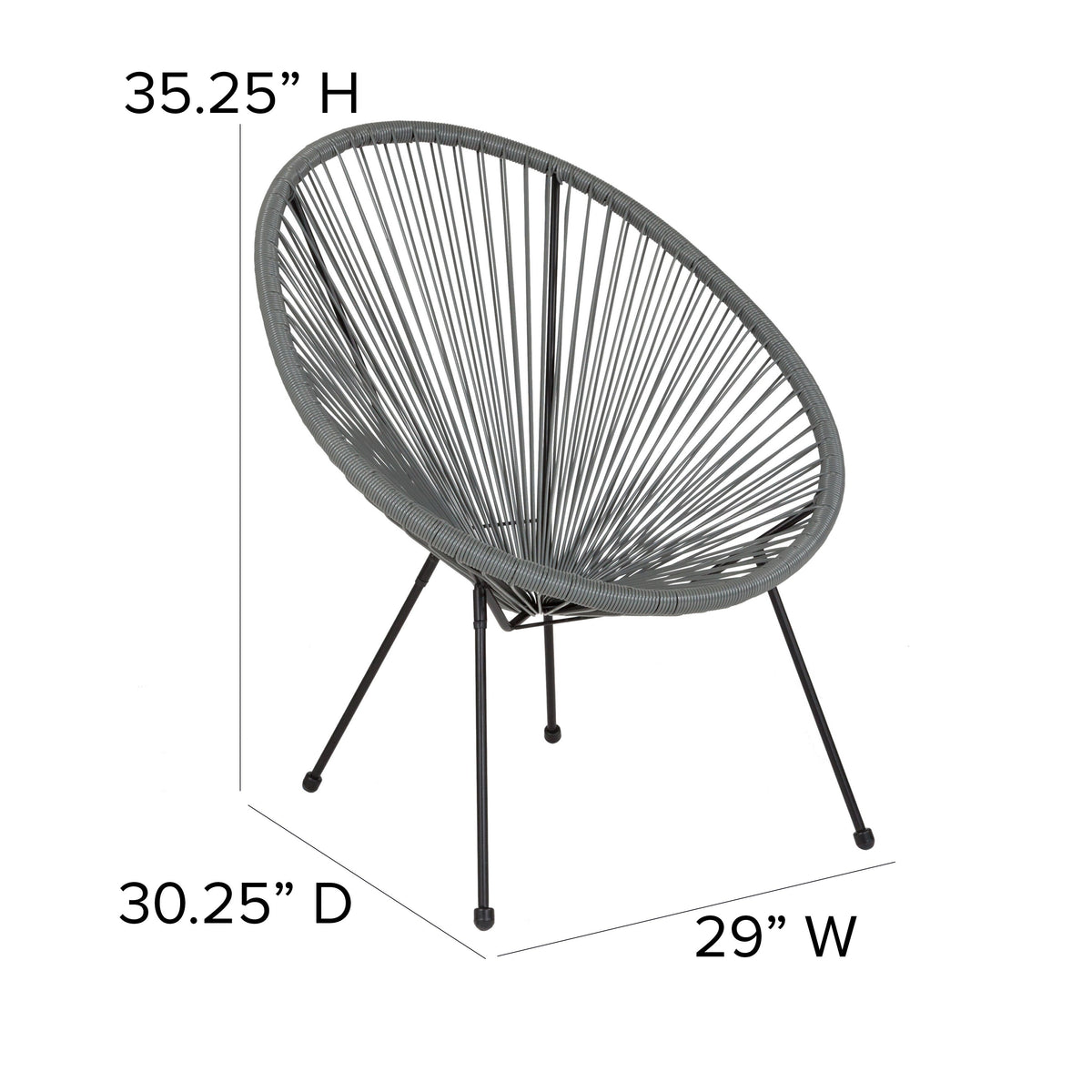 Grey |#| Grey Papasan Oval Woven Basket Bungee Lounge Chair - Indoor/Outdoor Furniture