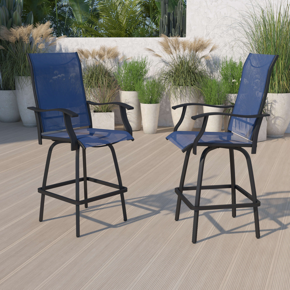 Navy |#| Outdoor Stool - 30 inch Patio Bar Stool / Garden Chair, Navy (Set of 2)