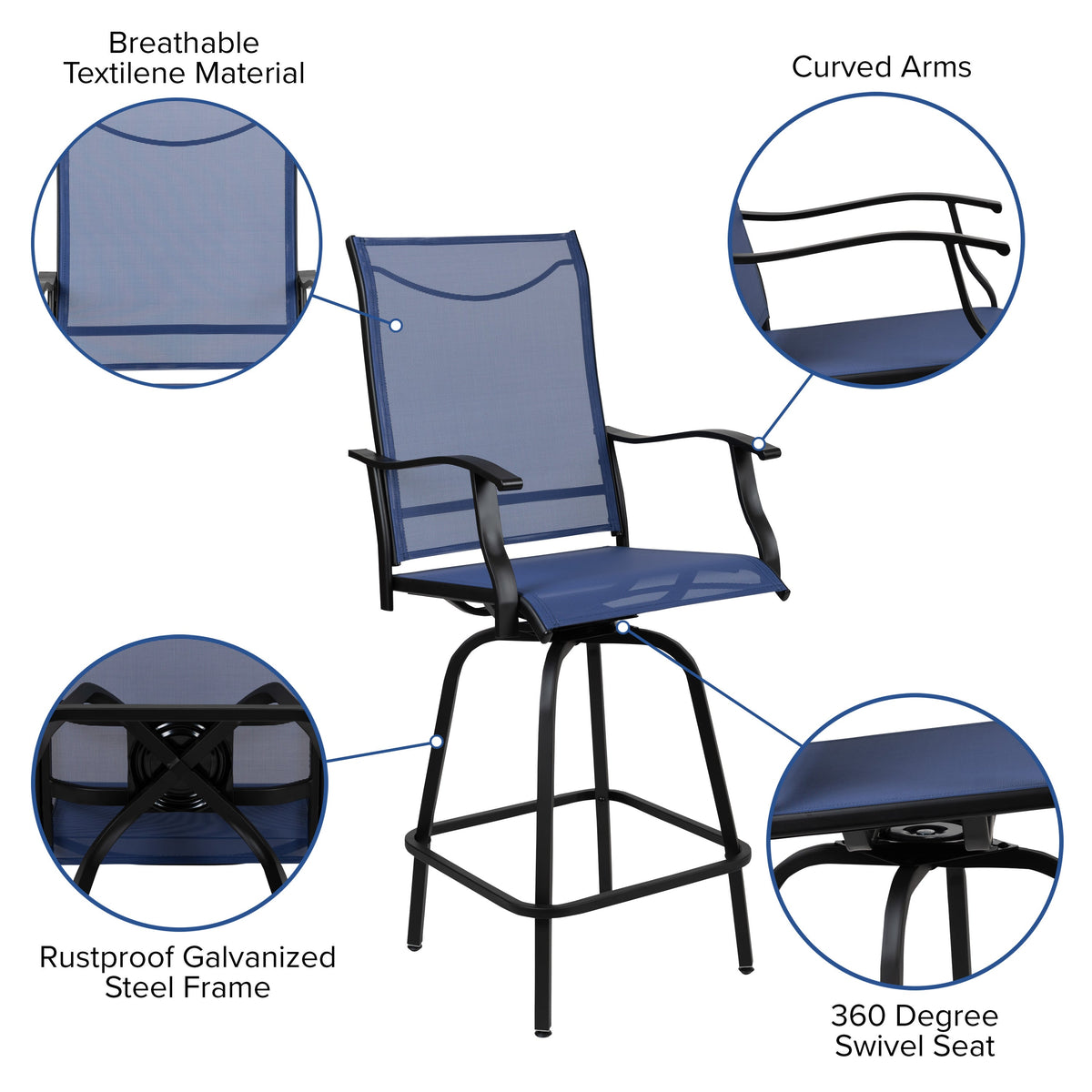 Navy |#| Outdoor Stool - 30 inch Patio Bar Stool / Garden Chair, Navy (Set of 2)