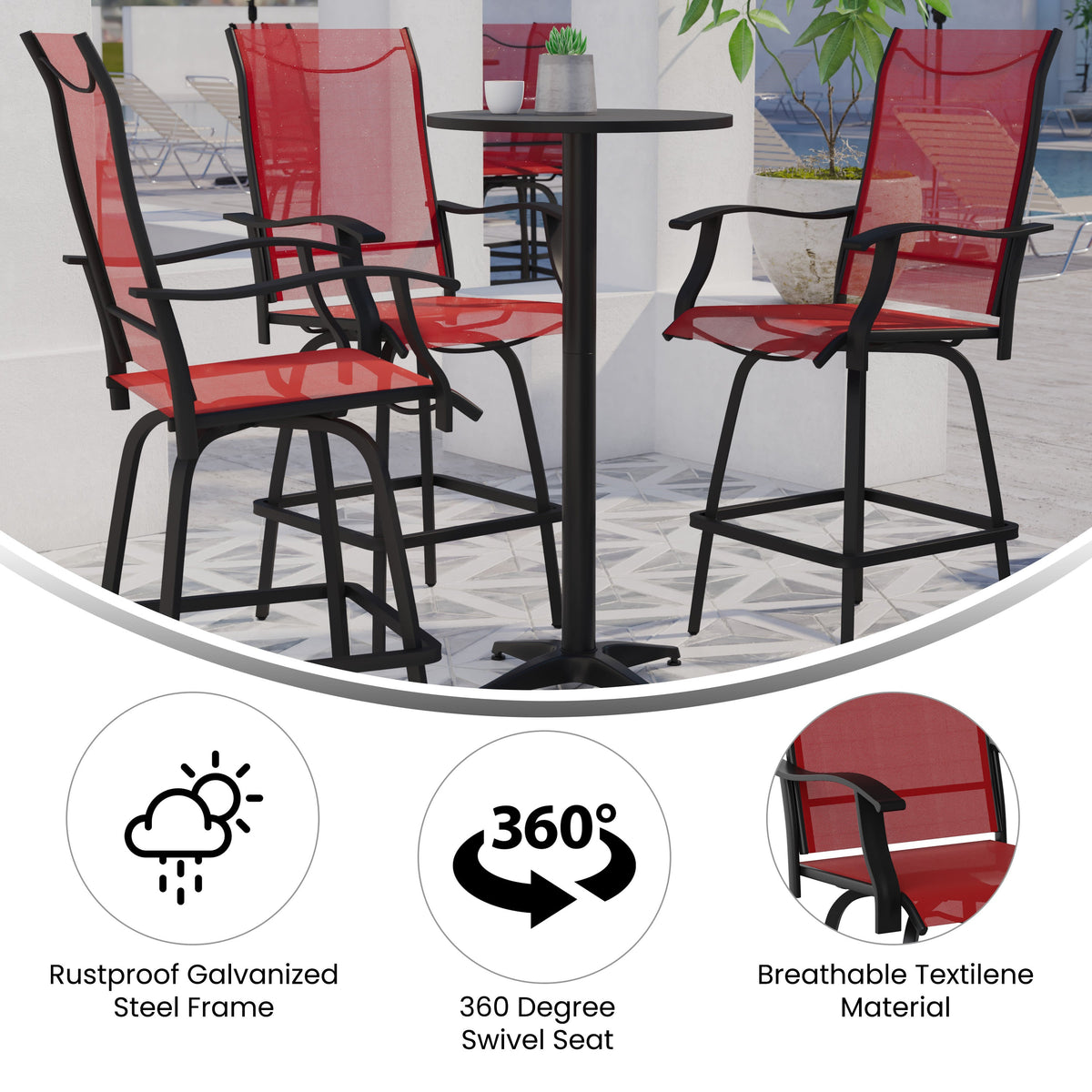 Red |#| Outdoor Stool - 30 inch Patio Bar Stool / Garden Chair, Red(Set of 2)