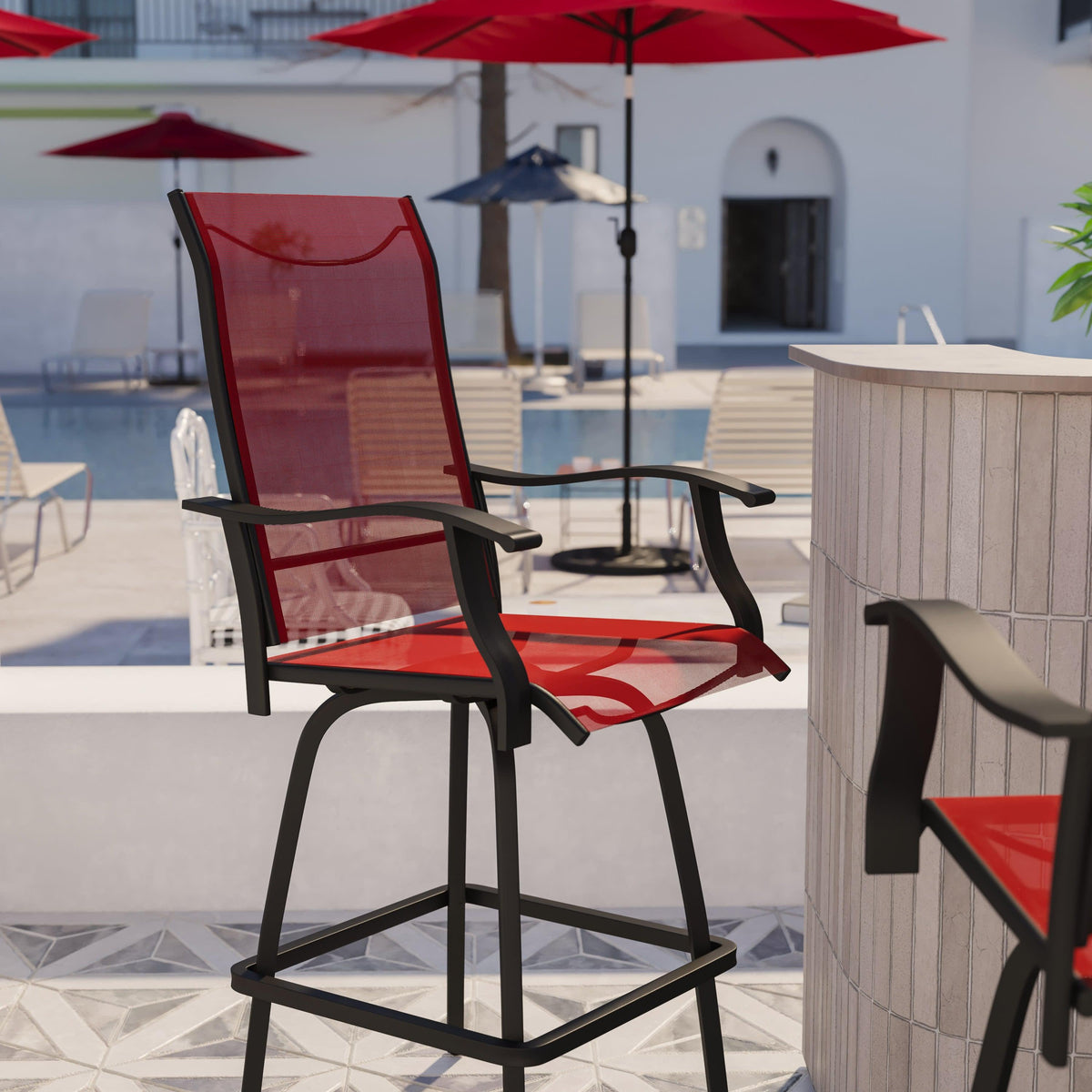 Red |#| Outdoor Stool - 30 inch Patio Bar Stool / Garden Chair, Red(Set of 2)