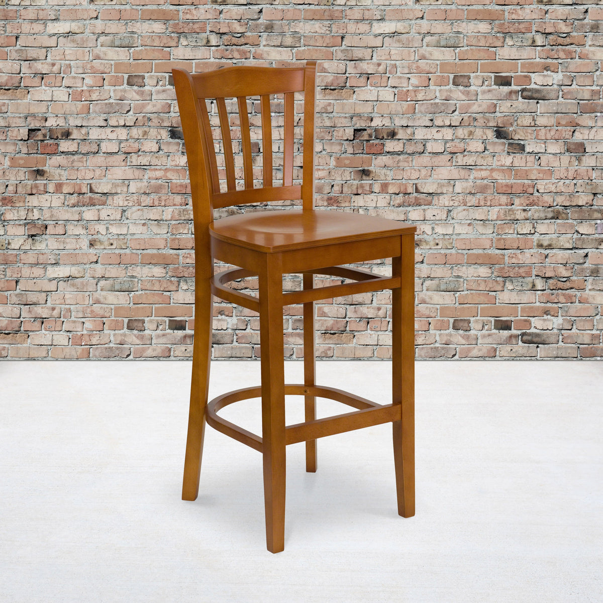 Cherry Wood Seat/Cherry Wood Frame |#| Vertical Slat Back Cherry Wood Restaurant Barstool with Footrest