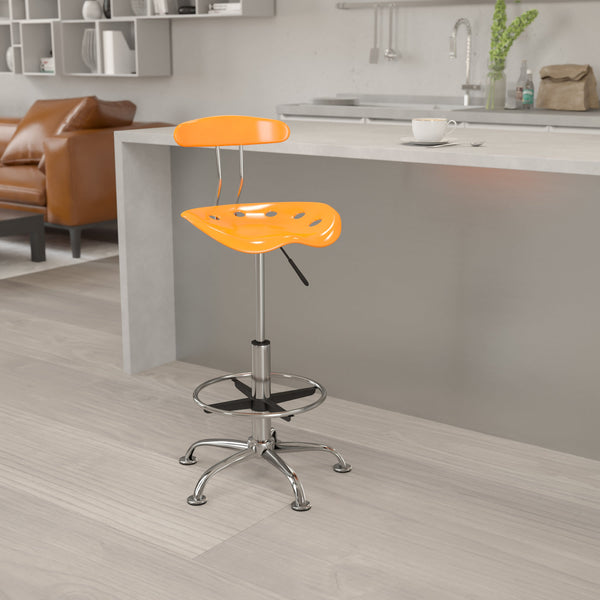 Orange |#| Vibrant Orange and Chrome Drafting Stool with Tractor Seat