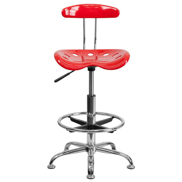 Red |#| Vibrant Red and Chrome Drafting Stool with Tractor Seat