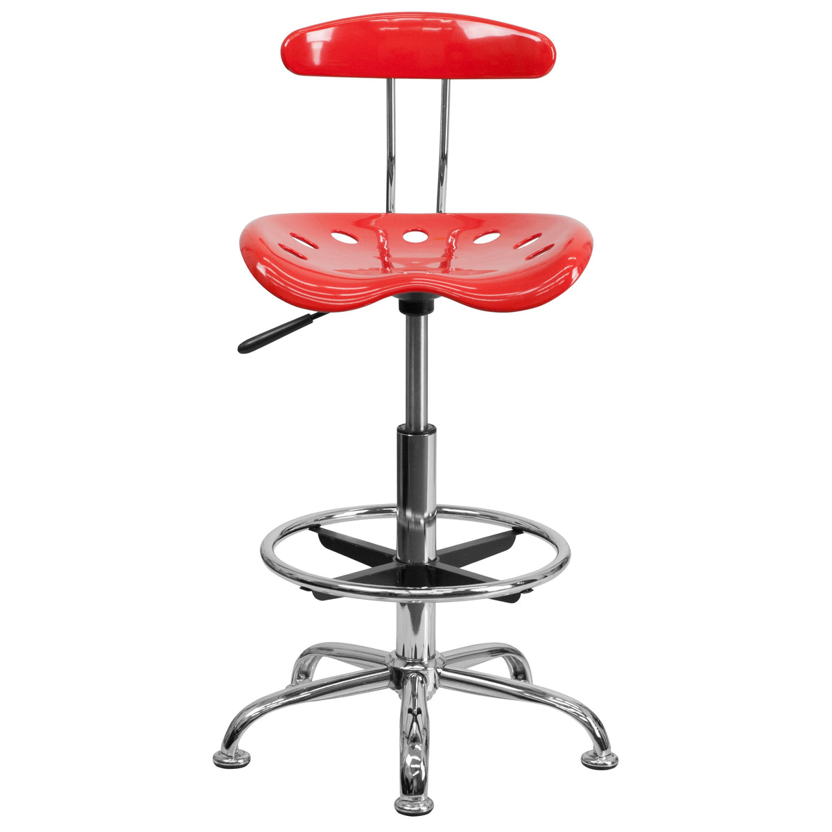 Cherry Tomato |#| Vibrant Cherry Tomato and Chrome Drafting Stool with Tractor Seat