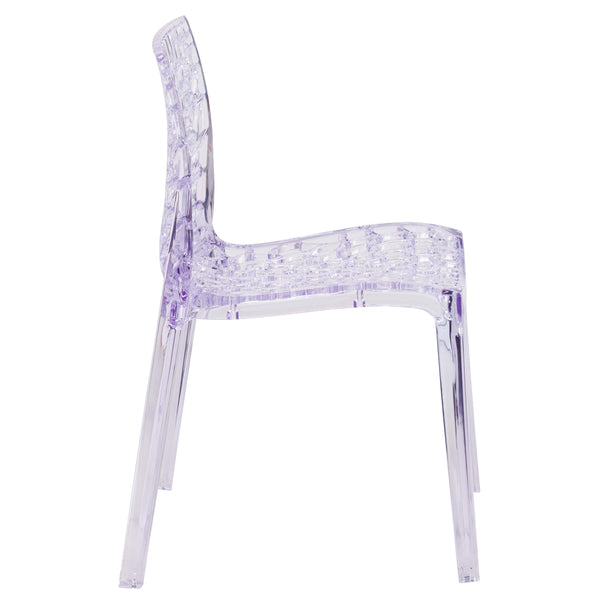 Transparent Stacking Side Chair with Artistic Pattern Design