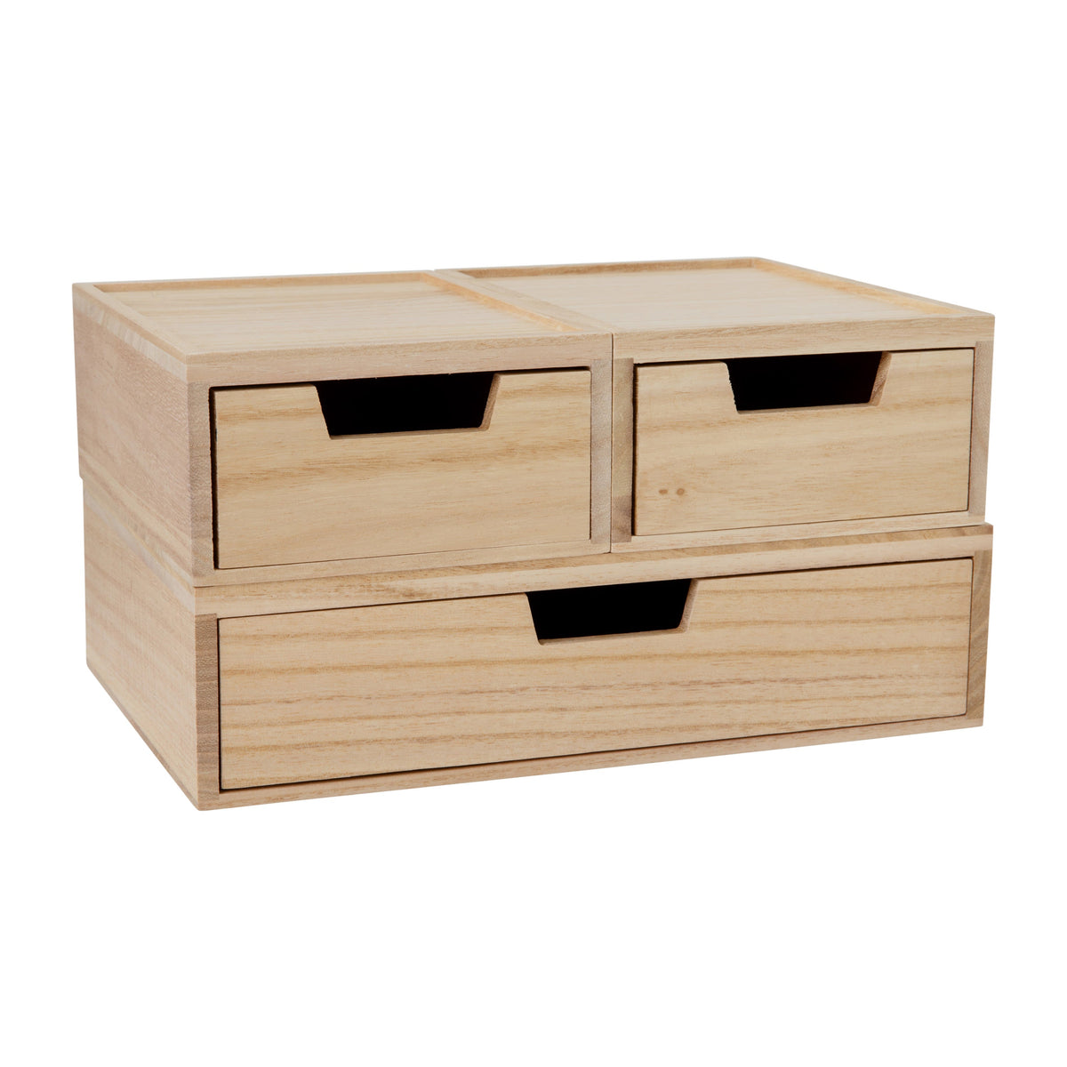 Light Natural |#| Set of 3 Paulownia Wood Storage Boxes with Pullout Drawers in Light Natural