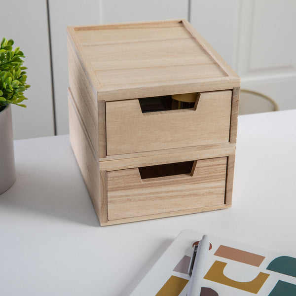 Light Natural |#| Set of 2 Paulownia Wood Storage Boxes with Pullout Drawers in Light Natural