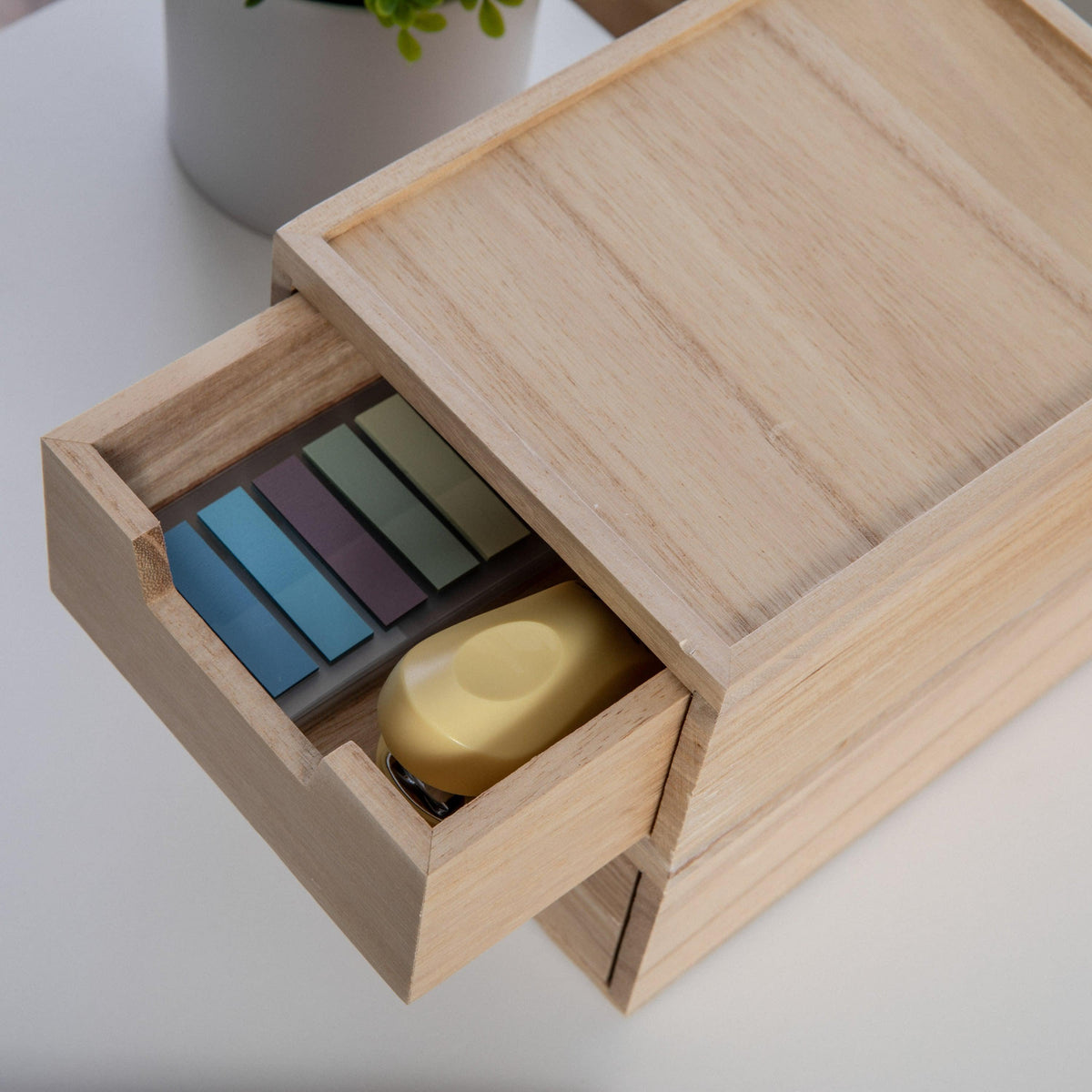 Light Natural |#| Set of 2 Paulownia Wood Storage Boxes with Pullout Drawers in Light Natural