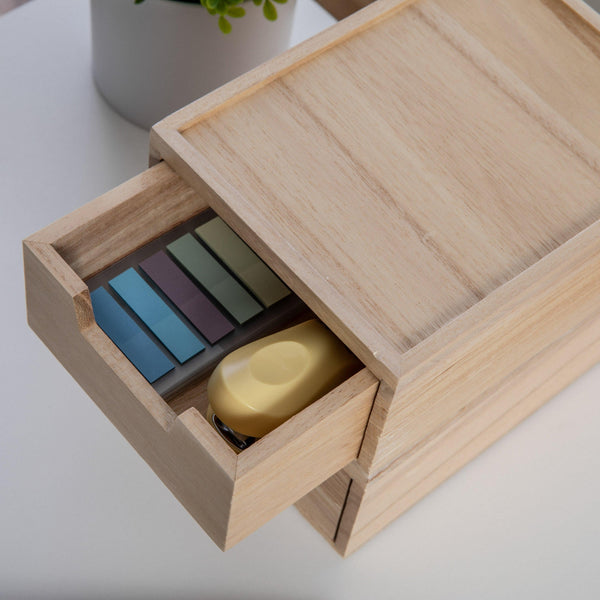 Light Natural |#| Set of 2 Paulownia Wood Storage Boxes with Pullout Drawers in Light Natural