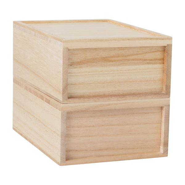Light Natural |#| Set of 2 Paulownia Wood Storage Boxes with Pullout Drawers in Light Natural