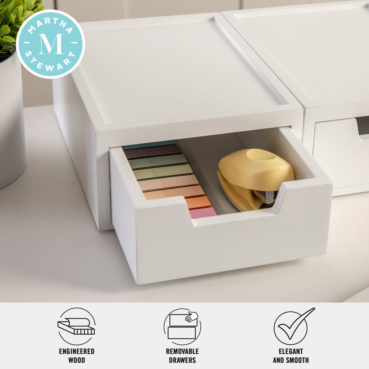 White |#| Set of 2 Enginnered Wood Storage Boxes with Pullout Drawers in White